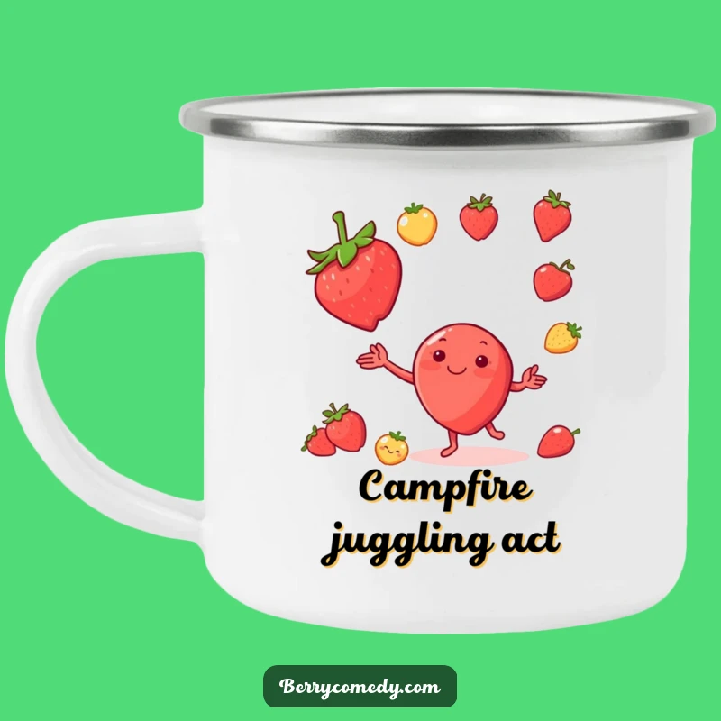 Funny Strawberry Juggling Fruit Camping Mug: Adventure-Ready and Hilarious Gift