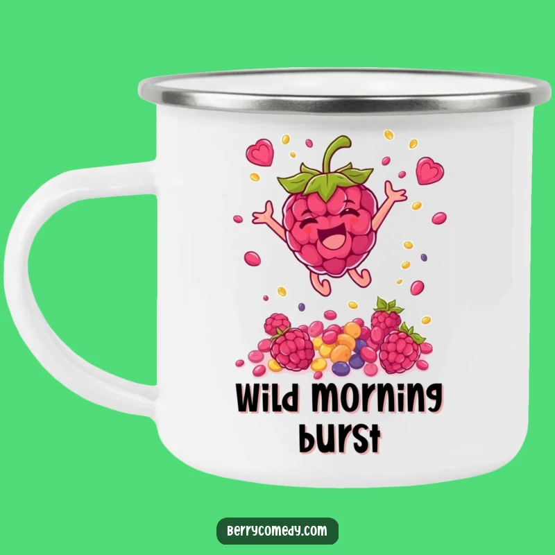 Funny Raspberry Leaping Seeds Camping Mug: Adventure-Ready and Vibrant Gift
