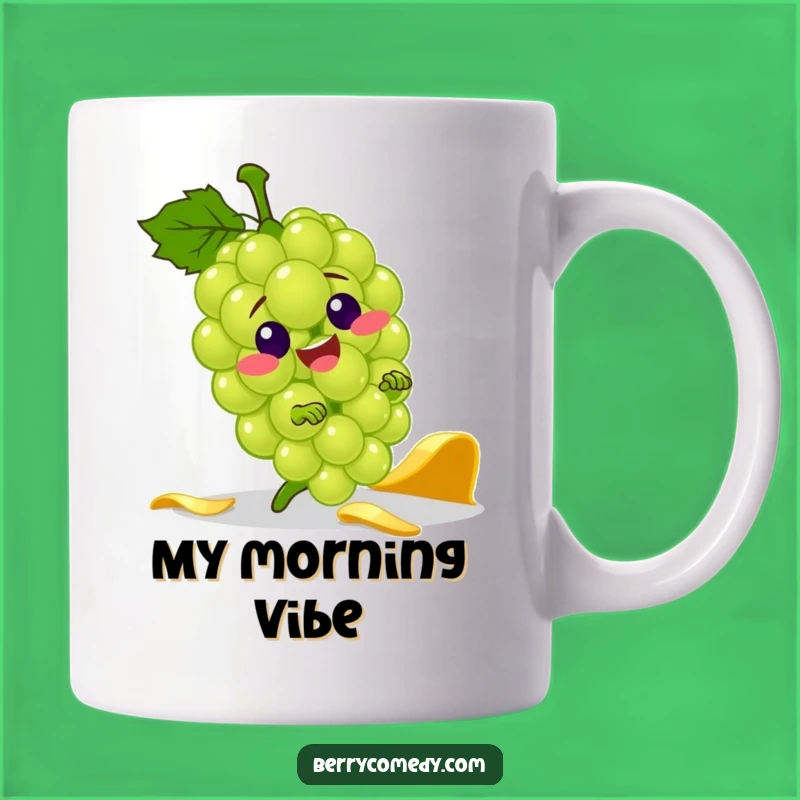 Funny Grape Tripping Over Banana Peel Mug: Jolly Character Hilarious Gift!
