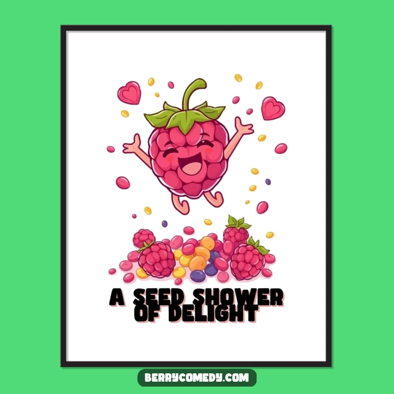 Funny Raspberry Leaping Seeds Digital Art: Instant Vibrant and Hilarious Gift