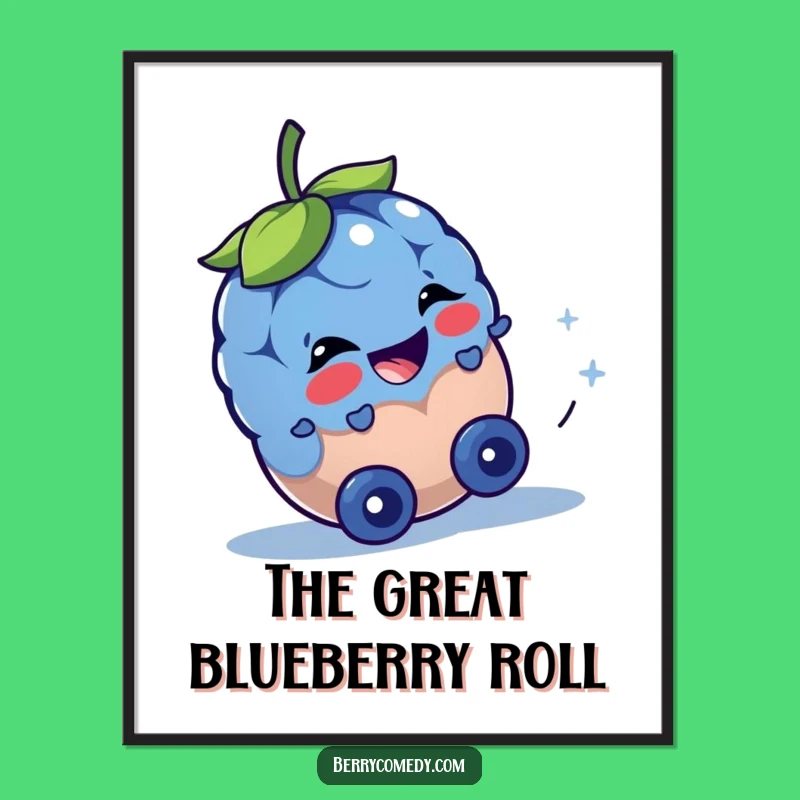 Funny Blueberry Rolling Downhill Digital Art: Instant Playful and Hilarious Gift