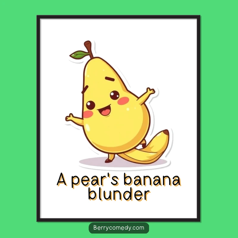 Funny Pear Slipping Banana Peel Digital Art: Instant Cartoonish and Hilarious Gift