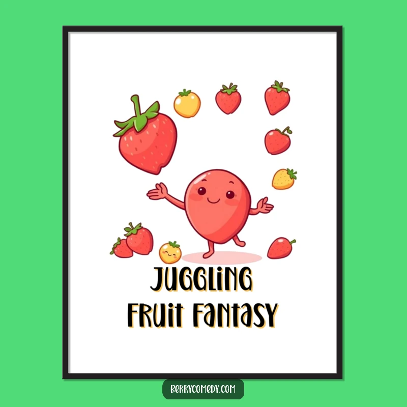 Funny Strawberry Juggling Fruit Digital Art: Instant Joyful and Hilarious Gift