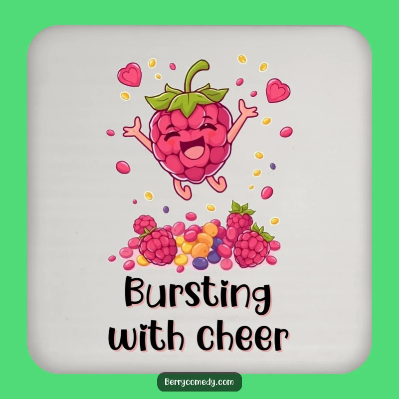 Funny Raspberry Leaping Seeds Coaster: Protect Surfaces with Vibrant Humor Gift