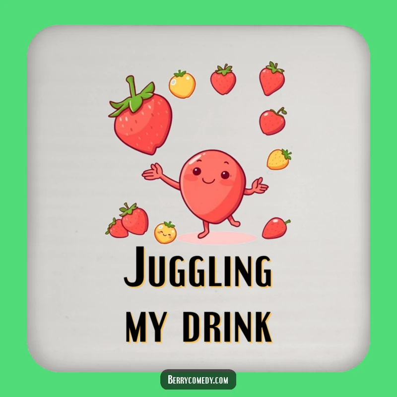 Funny Strawberry Juggling Fruit Coaster: Protect Surfaces with Humor Gift