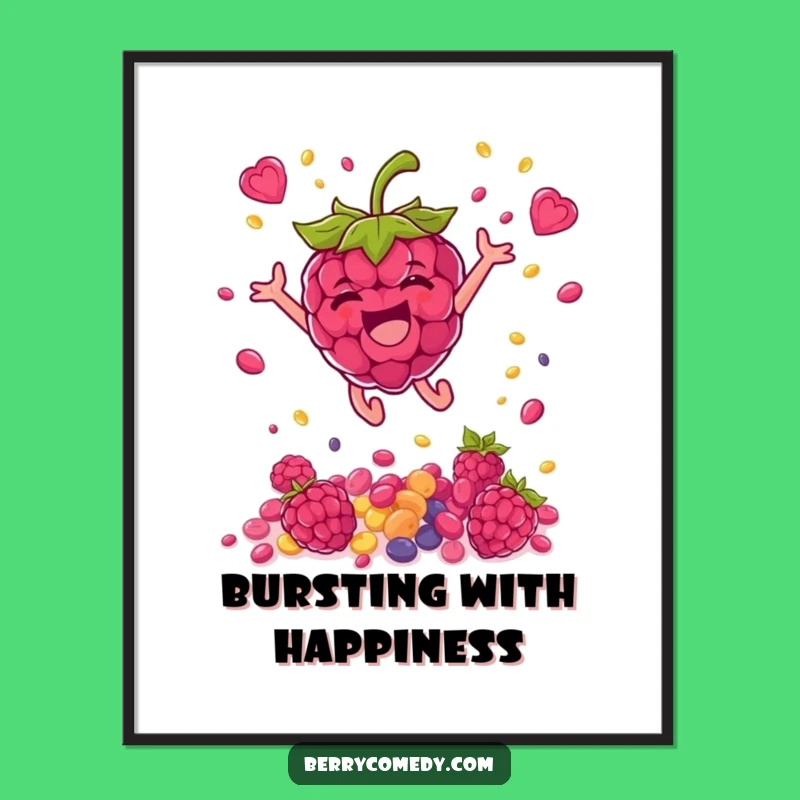 Funny Raspberry Leaping Seeds Poster: Dynamic and Hilarious Wall Art Gift