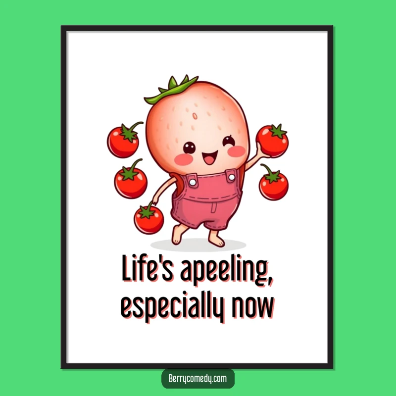 Funny Free Printable Wall Art: Cheerful Strawberry Juggling Tomatoes, Quirky Home Decor