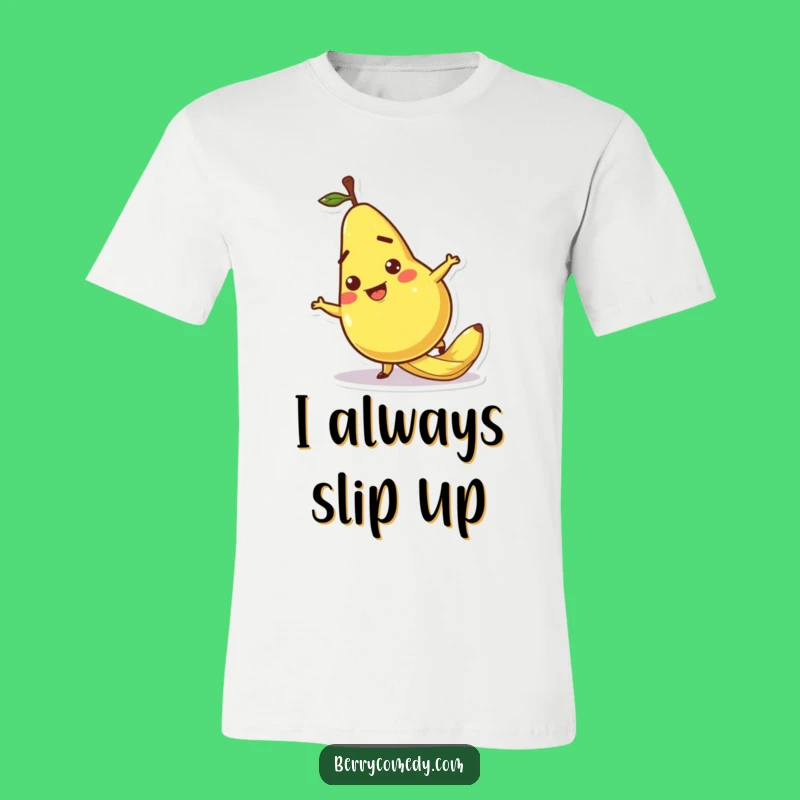 Funny Pear Slipping Banana Peel T-Shirt: Comical and Cartoonish Gift Tee